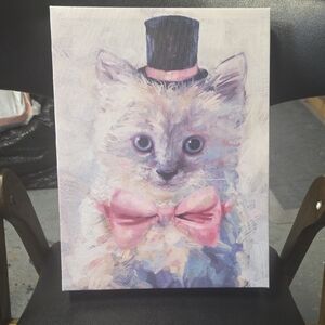 Charming Cat Canvas Art with Pink Accents